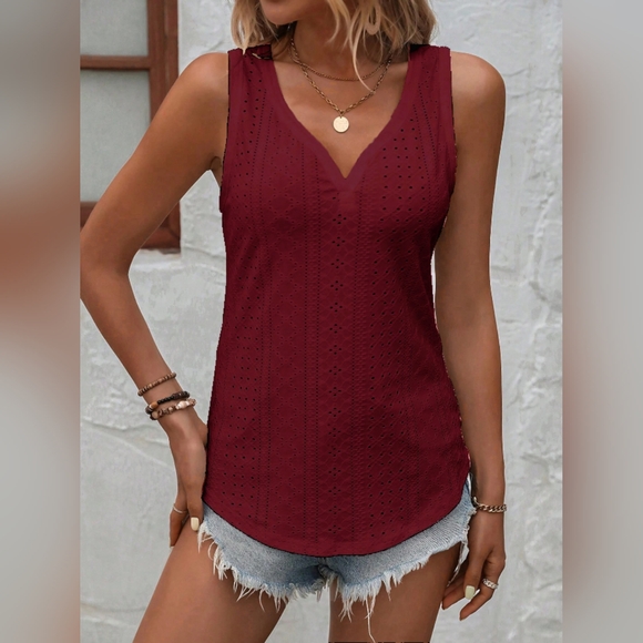 Eyelet V-Neck Wide Strap Tank Top. Hit The Like ♡ Button For SALE Price!! - Picture 4 of 4